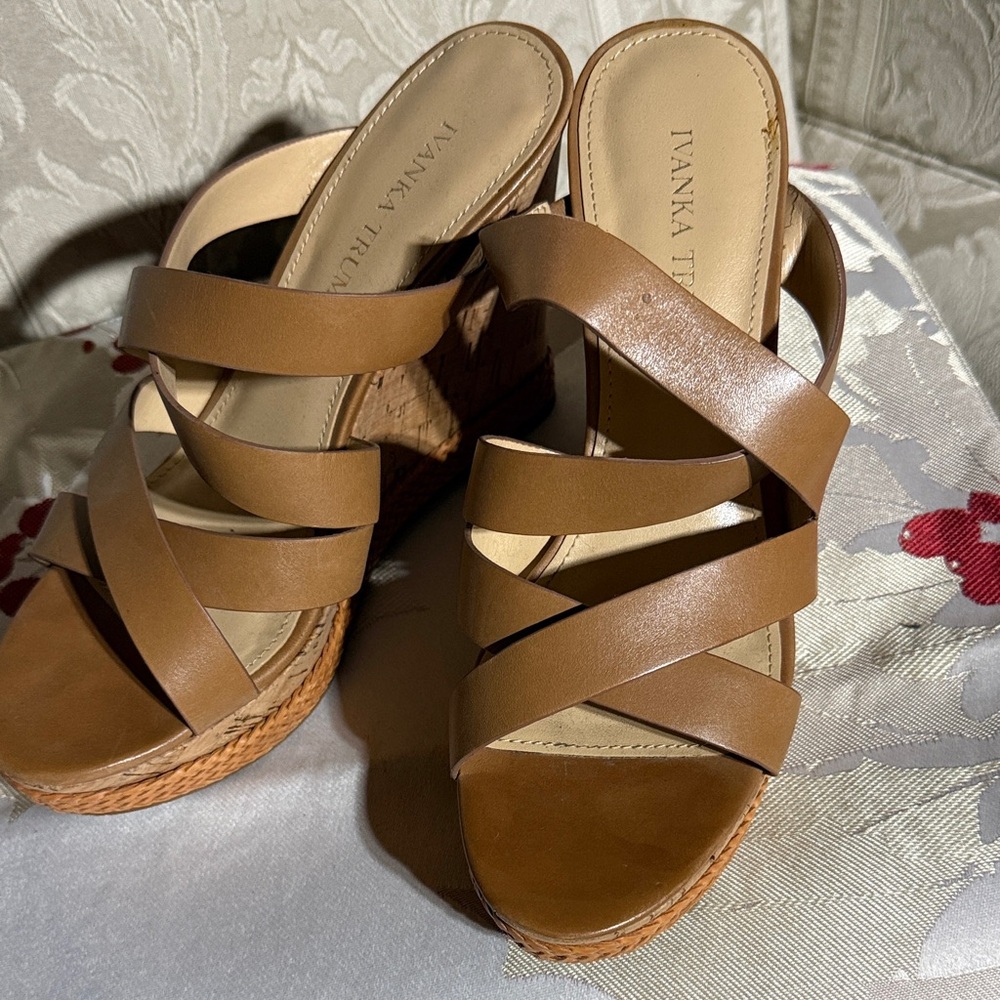 Ivanka Trump Tan Wedge Sandals